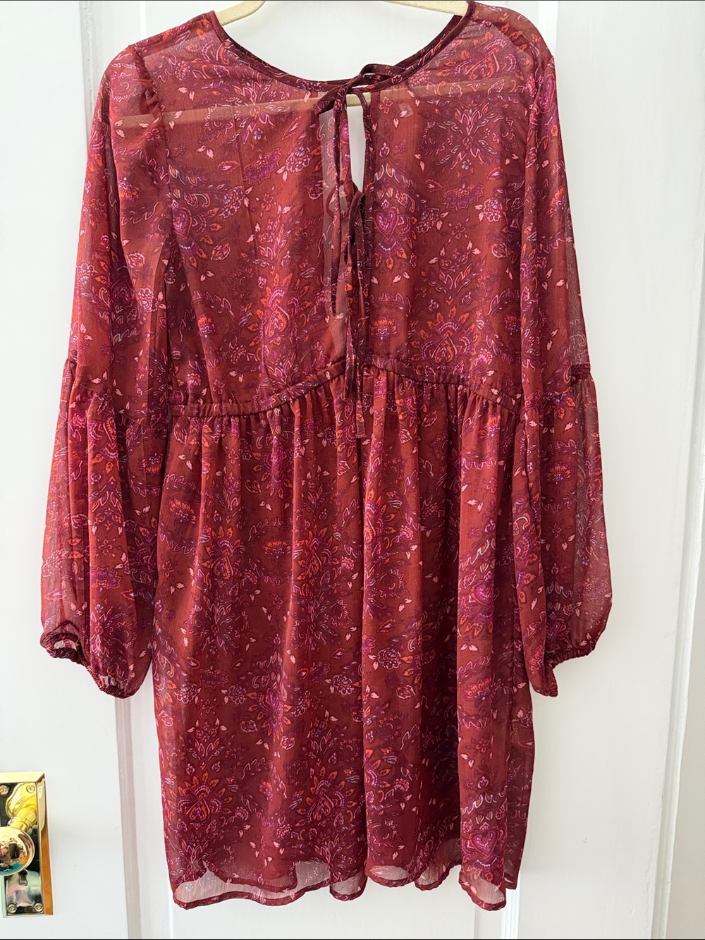 Mudd Women's Maroon Paisley Tie-front Babydoll Dress